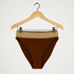 Elysian Brown High-Waisted Bikini Bottoms Boho Trim Size Large